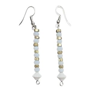 Elegant Gold and White Beaded Earrings